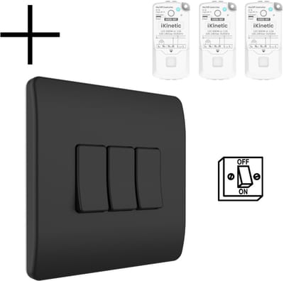 Draadloze Wandschakelaar | Wifi | Bediening met Smartphone | Schroeven of Tape | Aan Uit | 3 knoppen | RF Ontvanger | Zwart
