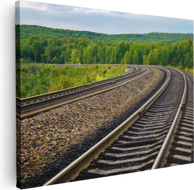 Artaza Canvas Schilderij Treinspoor - 40x30 cm - Klein - Wanddecoratie Bos - Muurdecoratie Landschap - Kamer Accessoires Natuur