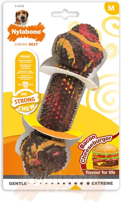 Nylabone Strong kauwbot met bacon- en cheeseburgersmaak - Voor Sterke Kauwers  - Small of Medium - Medium