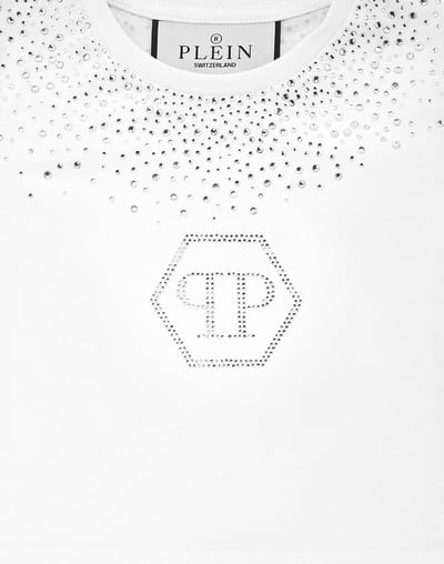 Cropped T-Shirt Strass Round Neck Ss Hexagon