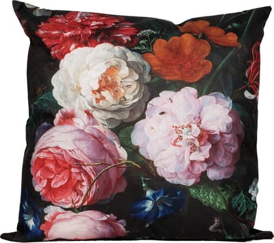 Anna's collection buitenkussen bloem - roze/zwart - 60 x 60 cm - Water en UV bestendig