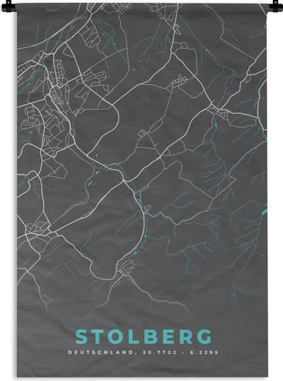 Wandkleed - Wanddoek - Plattegrond – Stolberg – Blauw – Stadskaart – Kaart - Duitsland - 120x180 cm - Wandtapijt