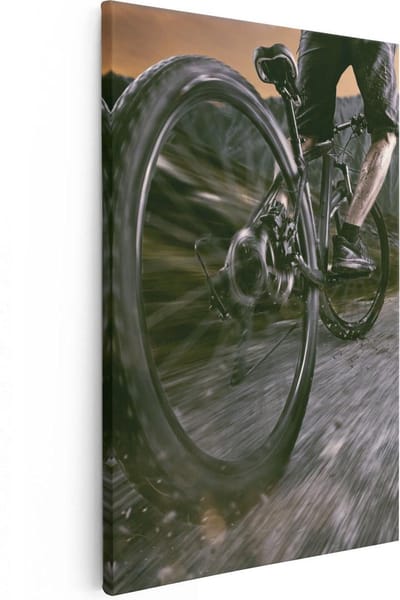 Artaza Canvas Schilderij Bergen - 20x30 cm - Klein - Wanddecoratie Fiets - Muurdecoratie Sportief - Kamer Accessoires