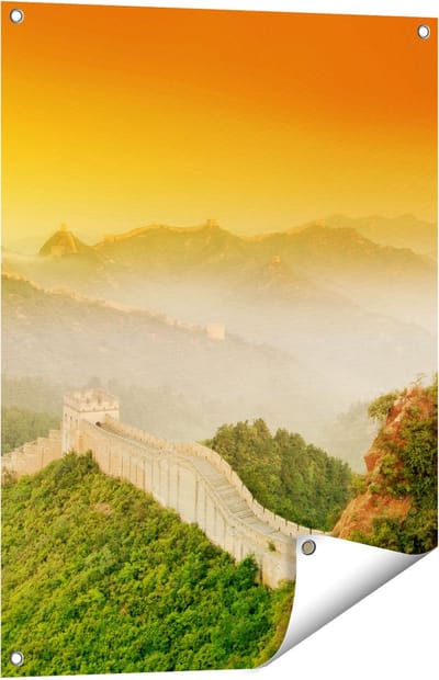 Gards Tuinposter Chinese Muur bij Zonsopgang - 60x80 cm - Tuindoek - Tuindecoratie - Wanddecoratie buiten - Tuinschilderij