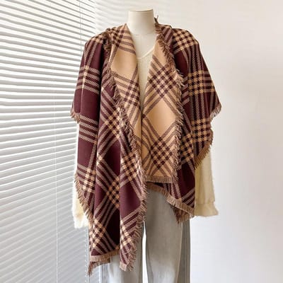Warm Kasjmier Deken Dames Reizen Winter Sjaal Mode Geruit Pashmina Dikke Sjaal Wraps Met Kwastjes Casual Bufanda Poncho brown