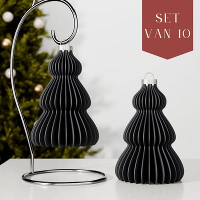 Fleuriek – Luxe kerstbal kerstboom – Zwart, 10 stuks – Onbreekbare kunststof kerstornamenten – Boomvormige kerstballen, moderne kerstversiering