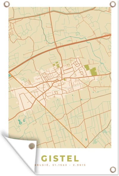 Muurdecoratie België - Gistel - Stadskaart - Kaart - Plattegrond - 120x180 cm - Tuinposter - Tuindoek