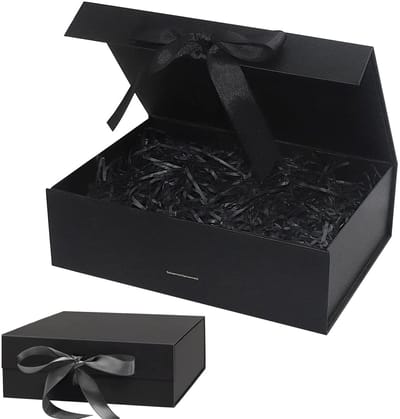 Dailygoods- Geschenkdoos met deksel - Decoratieve Zwarte Doos - Rechthoekige Geschenkdoos - Grote Geschenkverpakking - 21 x 17 x 7 cm - Geschikt voor Bruiloft/Verjaardag - Cadeauverpakking