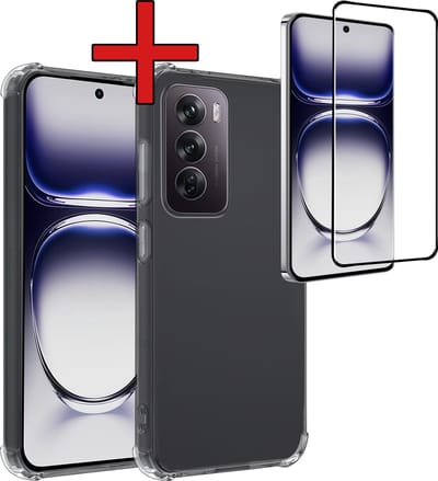 Hoesje - Met Screenprotector - Geschikt voor OPPO Reno 12 - Sterk & Shockproof - Back Cover - Siliconen Case - Telefoon Hoes - Shock Proof - Telefoonhoes - Transparant