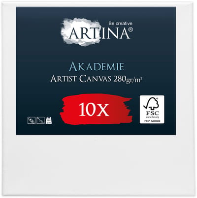 Artina Akademie – Set van 10 Schilderdoeken Canvas 50x50 cm – Spieraam van FSC® Hout – Wit Canvas 100% Katoen – 280 g/m