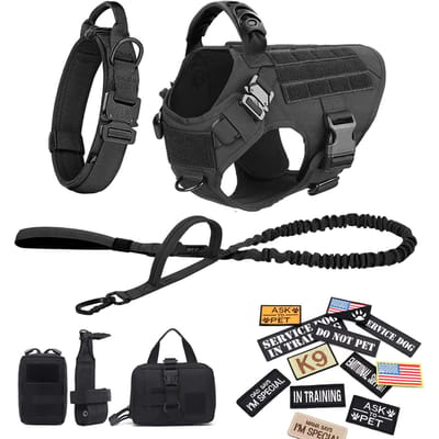 Militair Groot Hondentuig Halsband Riem Tassen Patches Set Huisdier Mechelse Herder Trainingsvesten Tactische Hondentuigen Accessoires (as the picture,S)
