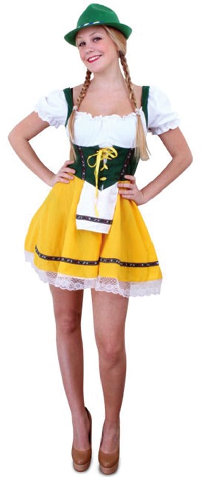 Tiroler jurk kort geel/groen S-M - Oktoberfest apres ski festival bierfeest - Carnaval kostuum dames - Maat s/m