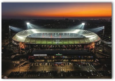 Schilderij Woonkamer - Plexiglas Schilderij - Stadion Feijenoord De Kuip Rotterdam - 90 x 60 cm - No1 Kleur