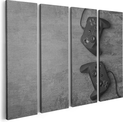 Artaza Canvas Schilderij Vierluik Twee Game Controllers op Tafel - Gaming - 80x60 - Foto Op Canvas - Canvas Print