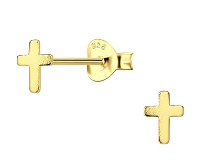 Joy|S - Zilveren mini kruisje oorbellen - 4 x 6 mm kruis oorknoppen - goldplated