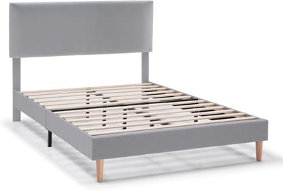 Gestoffeerd Bed - Bedframe Hout - Slaapkamer Inrichting - Geluidsarme Lattenbodem - 150 x 190 cm - Lichtgrijs