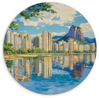 WallCircle® Wandcirkel 120x120 cm - Muurcirkel Berg - Skyline - Strand - Water - Muurdecoratie woonkamer - Wanddecoratie slaapkamer - Kamer decoratie accessoires - Ronde schilderijen XXL