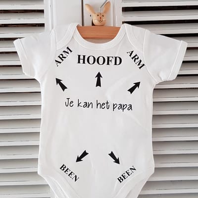 Baby Rompertje tekst opdruk Hoofd Arm Been pijlen je kan het papa | korte mouw | wit| maat 62-68 | liefste pap je kan het / cadeautje verjaardag / vaderdag jongen meisje unisex zwangerschap aankondiging bekendmaking
