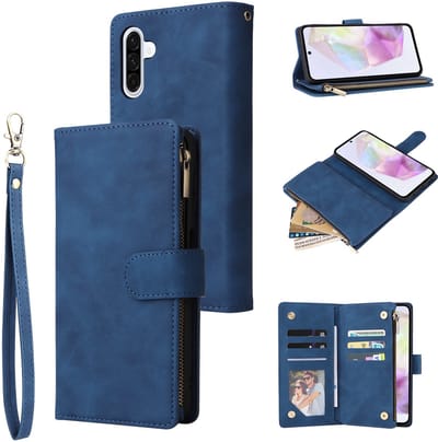 Telefoonhoesje geschikt voor Samsung Galaxy A17 5G / A26 5G - Portemonnee met rits - book-case hoesje - ruimte voor 6 pasjes - blauw