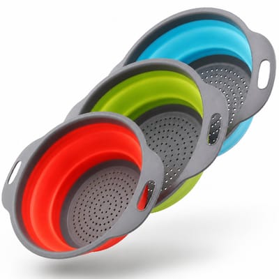 BOTC Vergiet/Zeef - Vergiet Opvouwbaar set van 3stuks - Opvouwbaar - Ruimtebesparend - BPA-vrij - Groen,Blauw,Rood