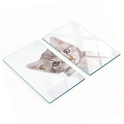 Multifunctionele decoratieve glazen borden met print van een grijze kat, 2x30x52 cm