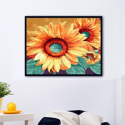 Bloem foto's op nummer muur kunst zonnebloem diy verf canvas handgeschilderde woondecoratie 20X30CM