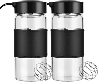Dailygoods- Shaker 16oz Grote Capaciteit - Borosilicaatglas - Antislip Deksel - Geïntegreerde Zeef - Mengbal RVS - Lekvrij - Mixbeker