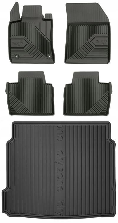 Frogum No.77 Automatenset + Dry Zone Kofferbakmat - Geschikt voor Peugeot 508 II Sedan (vanaf 2018) - Complete Set - Perfecte Pasvorm - TPE Rubber - Hoge Rand - Geurloos - Zwart