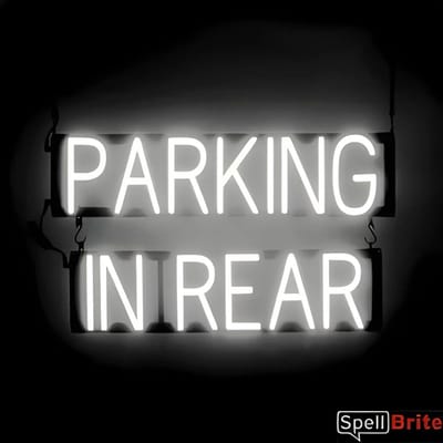PARKING IN REAR - Lichtreclame Neon LED bord verlicht | SpellBrite | 66 x 38 cm | 6 Dimstanden - 8 Lichtanimaties | Reclamebord neon verlichting