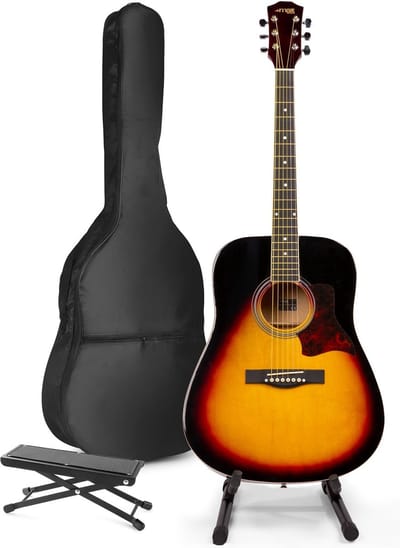 Akoestische gitaar voor beginners - MAX SoloJam Western gitaar 4/4 - Incl. gitaar standaard, voetsteun, gitaar stemapparaat, gitaartas en 2x plectrum - Sunburst