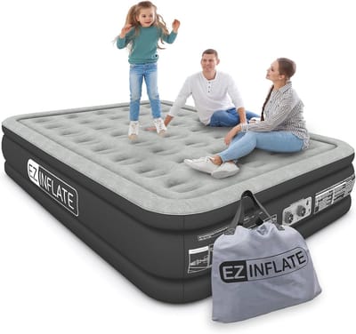 Opblaasbaar Luchtmatras Kingsize met Ingebouwde Pomp - Dubbel Hoog en Draagbaar voor Kamperen en Reizen