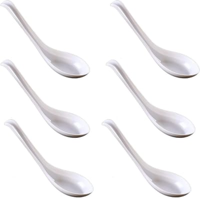 Rode soeplepels voor ramen en won ton, set van 6, ideaal voor Aziatische gerechten en soepserveren