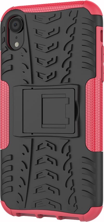 Peachy Shockproof Bandenprofiel hoesje TPU geschikt voor iPhone XR case - Zwart Roze Bescherming