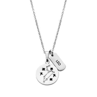 CO88 Collection Zodiac 8CN-26068 Stalen Collier met Hanger - Sterrenbeeld Leeuw - Lengte 42 + 5 cm - Zilverkleurig
