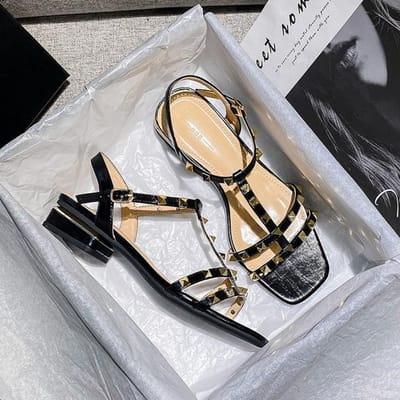 Zomer Lage Hak Dames Klinknagels Sandalen Dun Lint Mode Koreaans Design Meisjesschoenen Grote Maat Draag Slippers Gratis Levering 43 zwart