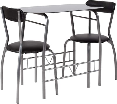 Glazen Eettafel met 2 Stoelen Set Metaal Zwart