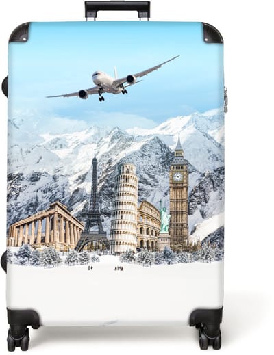 NoBoringSuitcases.com® - Koffer groot - Reiskoffer lichtgewicht - Architectuur - Vliegtuig - Sneeuw - Winter - Reizen - Rolkoffer met 4 wielen - Grote trolley XL - 98 liter bagage