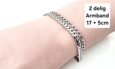Armband - RVS - 2 laags - Lengte 17 cm + 6 cm verlengketting voor eenvoudig verstellen - Trendy dubbele armband voor elke gelegenheid.