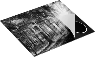 Chefcare Inductie Beschermer Bos met Zon tussen de Bomen - Zwart Wit - 60x50 cm - Afdekplaat Inductie - Kookplaat Beschermer - Inductie Mat