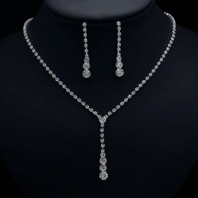 Mode heldere diamanten zirkoon waterdruppel ketting oorbellen, bruids bruiloft accessoires vrouwen black