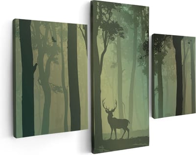 Artaza Canvas Schilderij Drieluik Hert In Het Bos - Silhouet  - 90x60 - Foto Op Canvas - Canvas Print