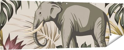 Gards Tuinposter Tropisch Getekende Olifant - Abstract - 180x60 cm - Tuindoek - Tuindecoratie - Wanddecoratie buiten - Tuinschilderij