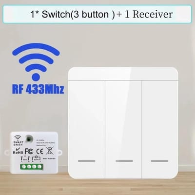 Draadloze Slimme Lichtschakelaar 433Mhz RF 86 Wandschakelaar 1/2/3-voudig Interruptor Slimme Verlichtingsschakelaar Mini Relais Ontvanger voor Huis Led Licht Lamp Ventilator witch 3 Gang 1 Receiver white