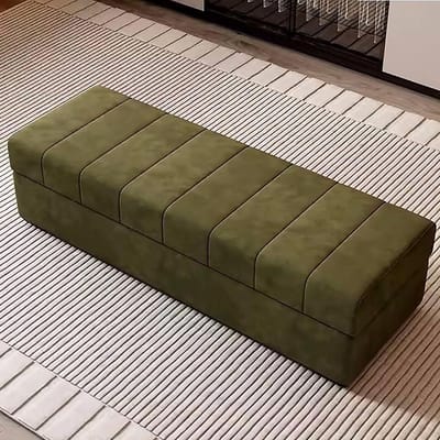 Opbergbank Slaapkamer - Instapbank Kruk - Ruimte Organiseren - Massief Houten Frame - 63 cm Breed - Groen