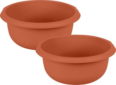 Urban Living Afwasteil - 2x - kunststof - 10 Liter - D34 x H13 cm - terracotta - teiltjes - camping