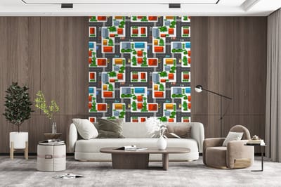 Behang - Fotobehang Patronen - Auto - Huis - Jongens - Kinderen - Kids - Breedte 165 cm x hoogte 220 cm