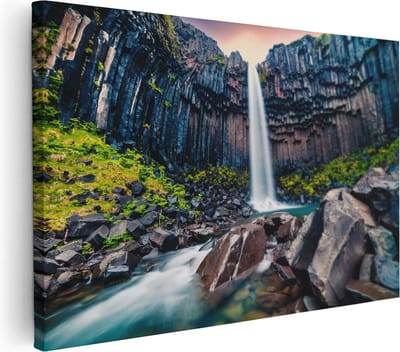 Artaza Canvas Schilderij IJsland - 30x20 cm - Klein - Wanddecoratie Waterval - Muurdecoratie Landschap - Kamer Accessoires Natuur