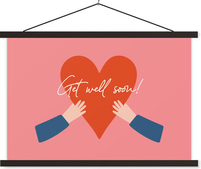 Posterhanger incl. Poster 60x40 cm - Schoolplaat - Sterkte - Quotes - Roze - Hand - Textielposter - Zwarte latten