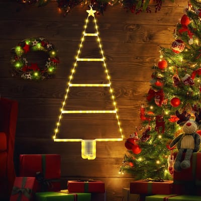 Kerstverlichting voor buiten, batterij, warmwit, 61 cm, led-ladder, lichtketting, batterij met timer, 8 modi, waterdichte ladder, lichtketting, kerstboom voor binnen en buiten, kerstdecoratie-warmwit