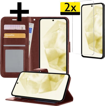 Hoesje - Met 2x Screenprotector - Geschikt voor Samsung Galaxy A35 - Luxe Pasjeshouder - Bookcase Portemonee - Flip Case - Kunstleer Book Case - Flipcase Hoes - Book Cover - Walletcase - Portemonneehoes - Telefoonhoesjes - Bruin